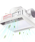 Whisper Quiet Bathroom Exhaust Fan With 15W LED Light, 110 CFM Ventilation, 4 Inch Duct, showing air flow and 1.0 Sones Noise