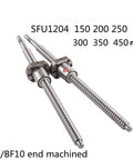 Two silver SFU1204 ball screws with anti-backlash nuts, 12mm diameter, various lengths, rolled finish, for CNC precision