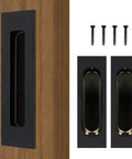 Matte Black Pocket Door Hardware With Recessed Flush Finger Pull, 304 Stainless Steel Sliding Door Handle For Closet, Barn Doors, Or Large Drawers, Easy Install, Rustproof and Built To Last, 1 Pack