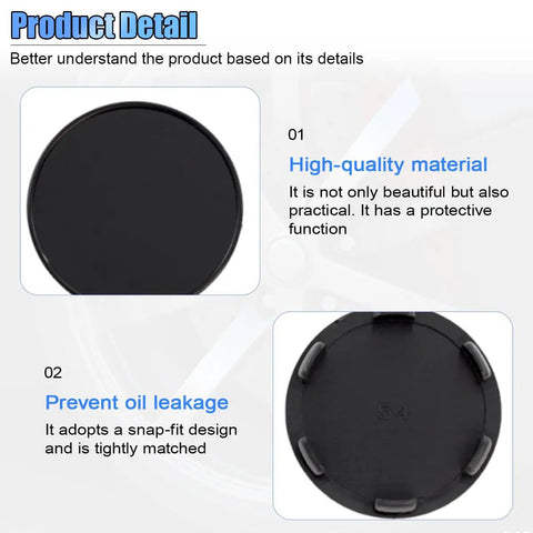 Slick Black Car Wheel Rim Center Caps 4 Pack Heavy Duty Abs Snap In Hub Covers Universal Fit For Cars Trucks And Jeeps 2.13 Inch Outer Diameter black hub cap detail with snap-fit design.