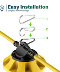 Construction Lights String 50Ft Temporary Work Light With 5 Integrated LED Bulbs showing carabiner hook installation steps