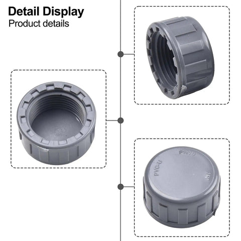 Seamless 2 Pc Round Female Threaded Hose Connector Caps With Durable Rubber Seals For 1 Inch Pipes, gray PVC