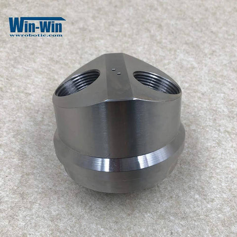 Waterjet pump suction check valve body, gray machined metal, Win-Win brand