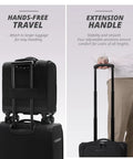 Underseat Carry On Luggage With Wheels 14 Inch Softside Spinner Travel Bag In Black attached to larger suitcase