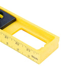 24 Inch Magnetic Top View Level Made In Usa Featuring Three Precision Vials For Dead On Accuracy Heavy Duty Frame close-up with ruler marks.