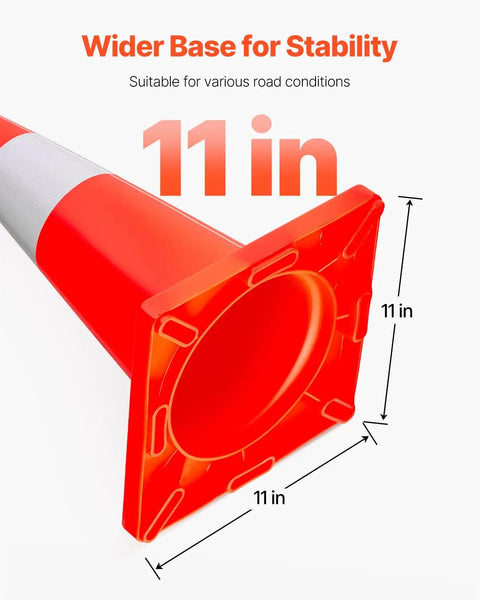 Bottom view of Six Pack 28 Inch Orange Traffic Cones With Reflective Collar Heavy Duty PVC showing wider base for stability