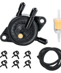 Built Tough Plug And Play Fuel Pump With Filter And Line For Briggs Stratton John Deere Kawasaki Yamaha Small Engine Mower Golf Cart Smooth Runs Guaranteed Replaces 597338 808656, kit with pump, filter, hose, and clamps.