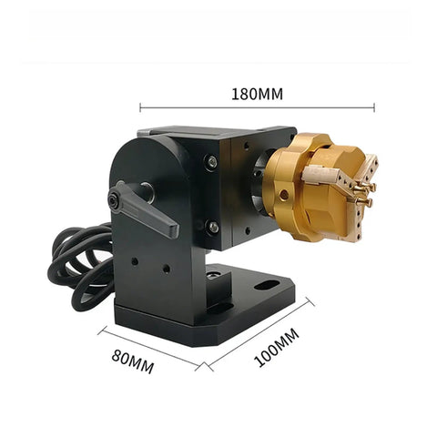 D5 Mini Rotary Axis For Laser Engraver Hella Precise Jewelry Marking Ring With Smart Controller side view with dimensions 180mm x 100mm x 80mm.