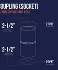 Solid Two Point Five Inch Straight Copper Coupling With Sweat Ends And Rolled Tube Stop showing dimensions and design details.
