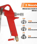 Heavy Duty Drywall Texture Sprayer Kit Featuring 1.5 Gallon Air Hopper And Badass Spray Gun showcasing red spray gun and three nozzles.