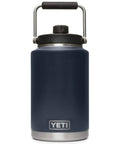 Gallon Hydration Jug With Vacuum Insulated Stainless Steel And MagCap, navy finish, shown with handle and lid for outdoor adventures.
