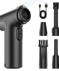 130,000 RPM Electric Air Duster With LED Light, 7500mAh Rechargeable Mini Blower, 3 Gear Adjustable Turbo Fan For Computer, Keyboard, Car And Outdoor Cleaning, Deep Dust Removal, No Disposable Cans, showing attachments and charging cable.