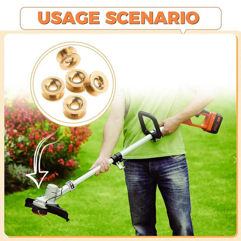 Beefy Metal Eyelets Kit For Universal Grass Trimmer Heads 5 Pack Sleeve Eyelets Replacement Parts For Lawn Care Garden Maintenance And Yard Work Fits Most Brands. Metal eyelets on grass trimmer head in use
