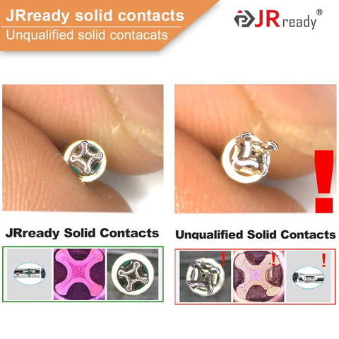 Comparison of JRready solid contacts with unqualified ones, showing detailed texture and quality.