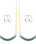 Swing Seat With 66 Inch Anti Rust Chains Thermoplastic Coated Supports 250 Lb Heavy Duty Cushion Accessories Replacement With Snap Hooks For Outdoors Playground Jungle Gym Pack Of 2 showing two green seats with yellow chains and snap hooks.