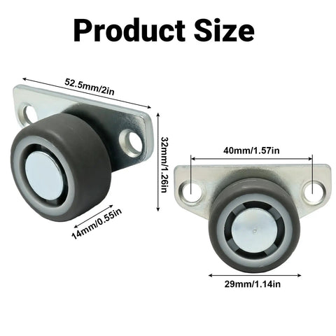 Dijedev 1.25 Inch Small Side Mount Caster Wheels Set of 4 showing size dimensions for proper fit and installation.