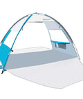 Beach Tent Sun Shelter For Three With Two Ventilated Doors UPF50+ Easy Setup Canopy with open doors, ideal for family beach use.