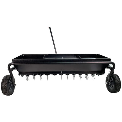 Tow Behind 2-In-1 Lawn Aerator And Spreader With Weight Tray For Extra Penetration Drops Seed Fertilizer Or Lime While Aerating 40-Inch Wide Flat Black