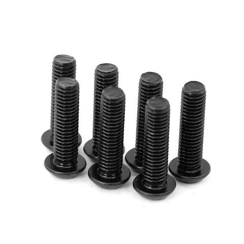 Built Tough As Nails M8 Button Head Socket Screws 45Mm X 1.25 Pitch 10.9 Alloy Steel Black Oxide stacked in a group.