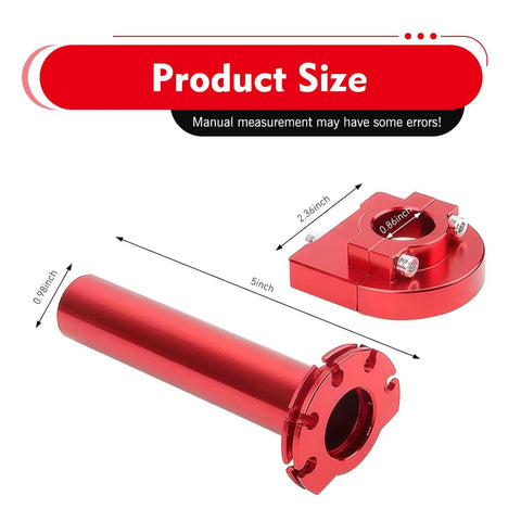 Top Shelf Performance Heavy Duty Motorcycle Throttle Grip 22 Mm 7 8 Inch CNC Aluminum handlebar with size measurements in red