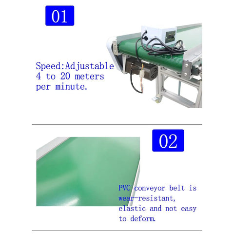PVC Inclined Wall Conveyor Belt With Adjustable Speed For Industrial Transport, Desktop Conveyor Machine, green belt surface and control unit visible.