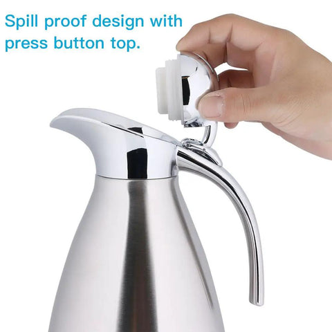Hand opening spill-proof 68oz Double Wall Stainless Steel Thermal Carafe With Vacuum Insulation Press Button Top Coffee Pot For Coffee Tea And Beverages BPA Free Food Grade 304 Stainless Steel 12 Plus Hours Heat And Cold Retention