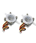 Two-pack of quarter inch water flow sensor hall effect flowmeter for food grade use 0.3 to 6 liters per minute, colorful wires