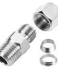 Yoebor stainless steel compression tube fitting straight adapter, 3/8 OD x 3/8 NPT male, pack of 2 with double ferrules
