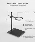 Adjustable Pour Over Coffee Stand Built From Premium Wood And Rock Solid Alloy Fits Travel Mugs Carafes with adjustable height feature.
