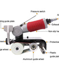 Detailed view of Heavy Duty Pneumatic Belt Sander Handheld Grinder Machine 7000 Rpm with adjustable handle and grinding guide plate.