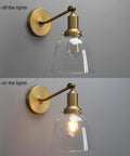 Industrial Vintage Slope Pole Wall Mount Sconce Light Fixture With Six Point Seven Inch Oval Clear Glass Shade In Antique Gold Finish For Indoor Living Room Hallway