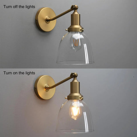 Industrial Vintage Slope Pole Wall Mount Sconce Light Fixture With Six Point Seven Inch Oval Clear Glass Shade In Antique Gold Finish For Indoor Living Room Hallway