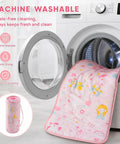 Pink Princess Toddler Nap Mat for Preschool Girls with Removable Blanket and Pillow Unicorn Castle Pattern in washing machine