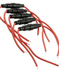 No Sweat Inline Fuse Holders For 5X20Mm Blade Fuses With Prewired 22Awg Wire and Rigid Screw Terminals in Red and Black.
