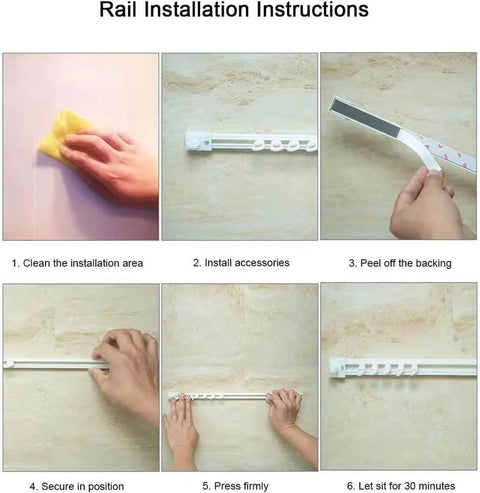 Self Adhesive Curtain Track System No Drill Damage Free Hanger Ceiling Or Wall Mount installation steps with white finish