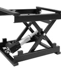Sturdy Electric Scissor Lift Table With Remote And Manual Control Holds 130 Lbs For Easy Material Handling In Garage And Warehouse Plus Foldable Hydraulic Platform Adjusts Height From 7.17 To 16.14 Inches showing the lift table with scissor arms and hydraulic cylinder.