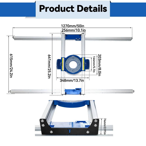 Flat Sled System for Precise Router Trimming and Planing, Adjustable Setup for Home DIY Woodworking, dimensions illustrated
