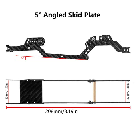 Carbon Fiber LCG Chassis Kit For TRX4M Bronco One Eighteen RC Crawler Upgrade with 5° angled frame measurements.