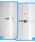 Before and after of Clear Rubber Cabinet Bumpers And Door Stops Kit showing door protection from damage
