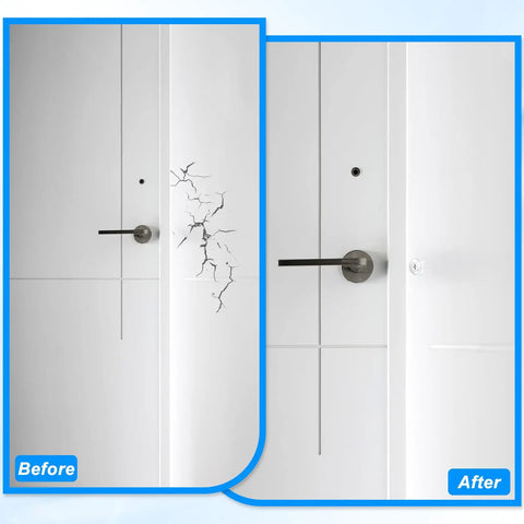 Before and after of Clear Rubber Cabinet Bumpers And Door Stops Kit showing door protection from damage