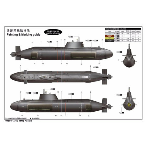 Astute-Class Nuclear Attack Submarine Model Kit 1/350 For RC Hobbyists, Trumpeter 04598 painting and marking guide