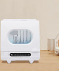Pretty Sweet Compact Countertop Dishwasher Featuring 1200W Power Plus Twelve 360 Degree Spin Jets, view of front control panel and glass door.