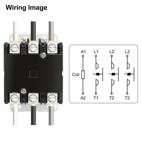 Wiring diagram for 3 Pole 24V AC 40A Heavy Duty HVAC Contactor for condenser and compressor replacement, featuring relay connections.