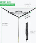 Outdoor Clothes Drying Rack With 4 Aluminum Arms Folding Rotary Dryer dimensions and size details in product image
