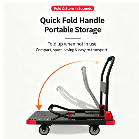 Heavy Duty Push Cart Dolly Platform Truck Hand Truck With Foldable Flatbed High Capacity Moving Cart For Boxes Sponge Anti Slip Foam Grip Handle Shock Absorbing Cold Proof Space Saving Design, foldable handle