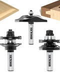 Three Piece Cabinet Door Raised Panel Router Bit Set One Half Inch Shank With C3 Carbide For Tenon Joints, Pro Grade