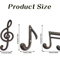 3 Piece Music Note Cast Iron Wall Hooks For Hanging Your Coats Hats And Totes Pretty Sweet Decorative Heavy Duty Coat Rack With Screws For Porch Vintage Style Easy Install Wall Mounted Organizers For Living Room size details on a white background