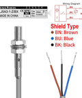 Inductive Proximity Sensor Shield Type LJ5A3 1mm Sensing Distance NPN Normally Open 3-Wire, 10-30V DC, with wiring diagram