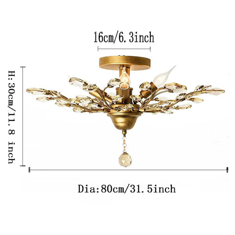 Crystal Chandeliers With Vintage K9 Clear Crystals, Edison Pendant Light, Flush Mount Fixture with 5 lights in gold finish