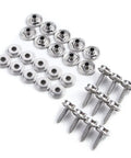 Badass Quality 30 Piece Canvas Snap Fastener Kit With Hella Durable Five Eighth Inches Stainless Steel and Solid Copper Parts Ideal For Gnarly Tents Boats Camping And Heavy Duty Leather DIY Projects, featuring steel sockets and screws.